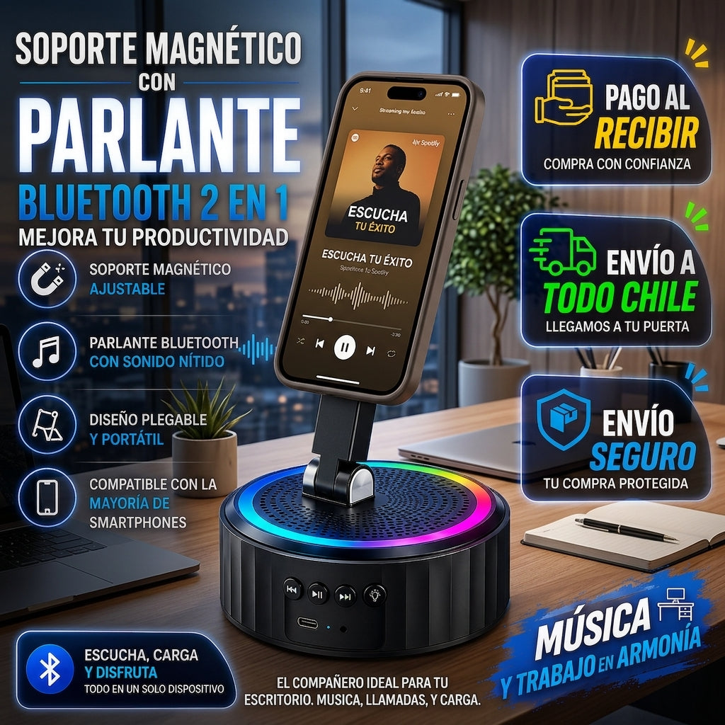 SOPORTE MAGNETICO CON PARLANTE Y LUZ - EXCELENTE REGALO TUS PADRES Y POTENCIA EL USO DE TU CELULAR