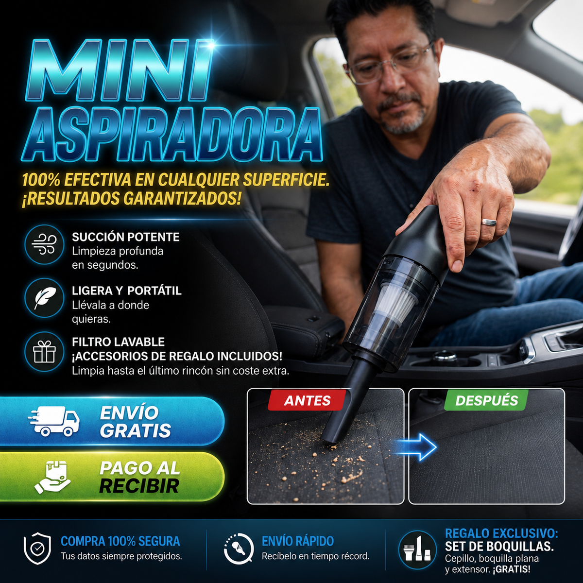 !! PEQUEÑO EN TAMAÑO, GIGANTE EN POTENCIA !! LIMPIA TODOS LOS RINCONES DE TODO TU HOGAR - BATERIA DE ALTA DURACION